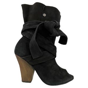 IRO Suede Peep Toe Booties Wrap Strap